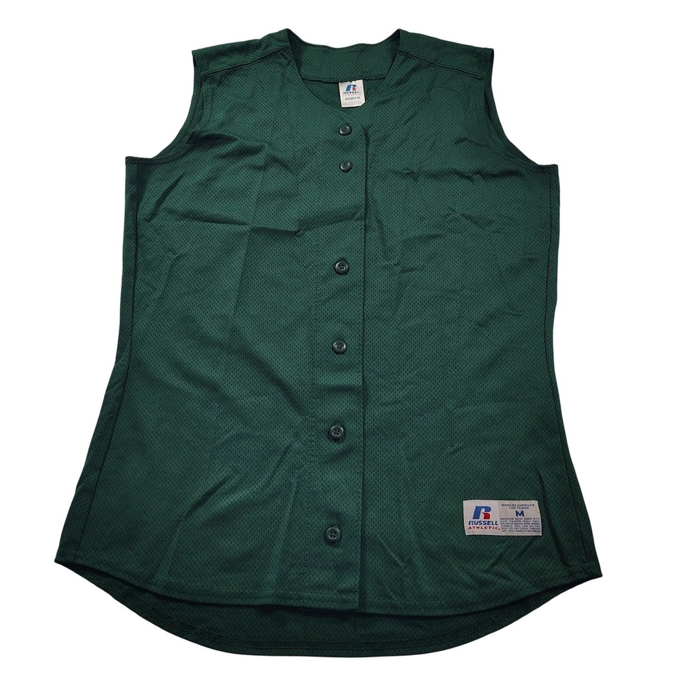 Russell Athletic Womens Green Mesh‎ Sleeveless Baseball Jersey Button Front M